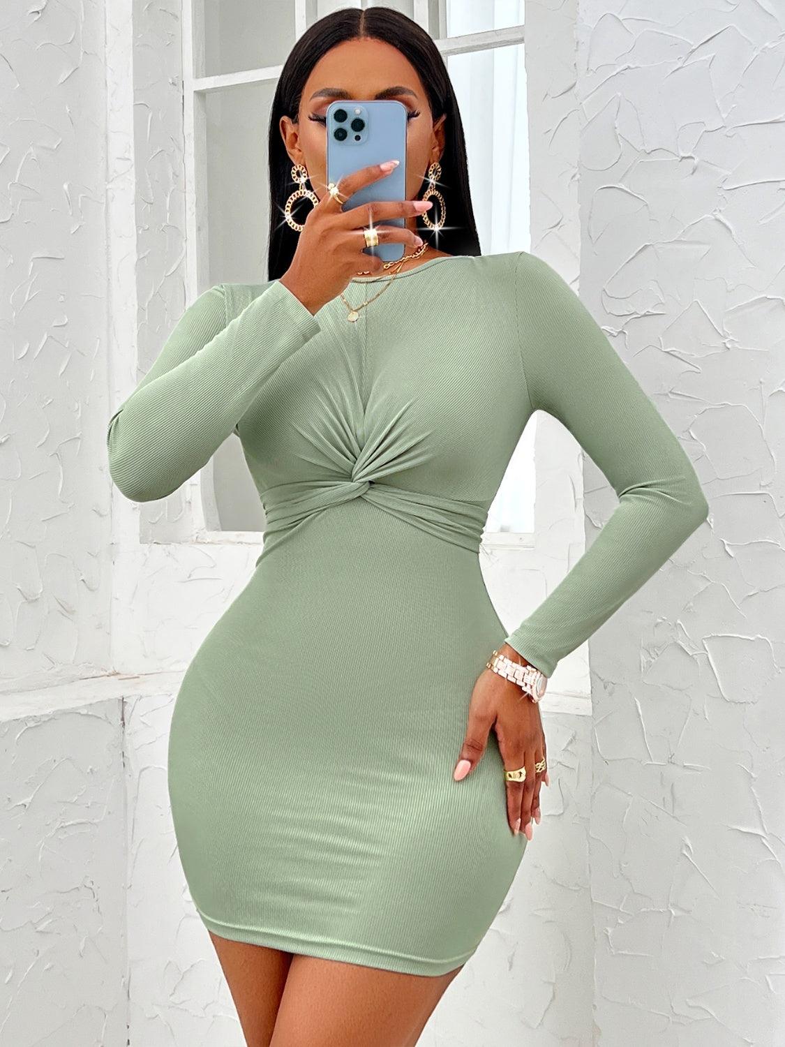 Twist Front Long Sleeve Mini Dress - Lab Fashion, Home & Health