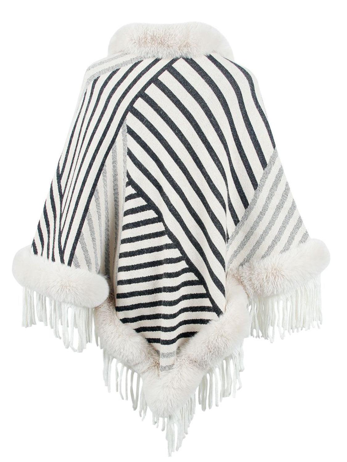 Striped Fringe Hem Poncho - Lab Fashion, Home & Health