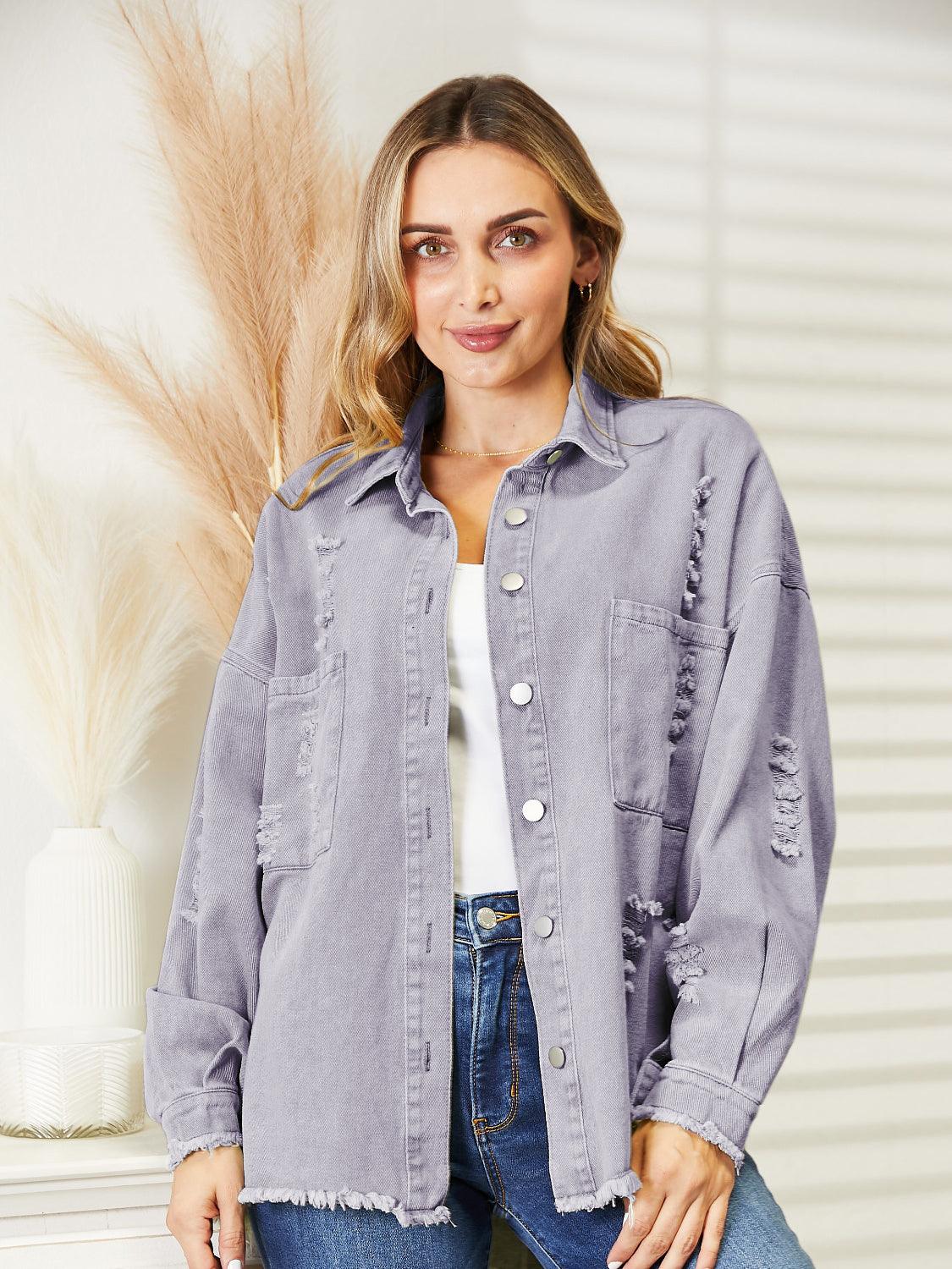 Distressed Raw Hem Denim Jacket - Lab Fashion, Home & Health