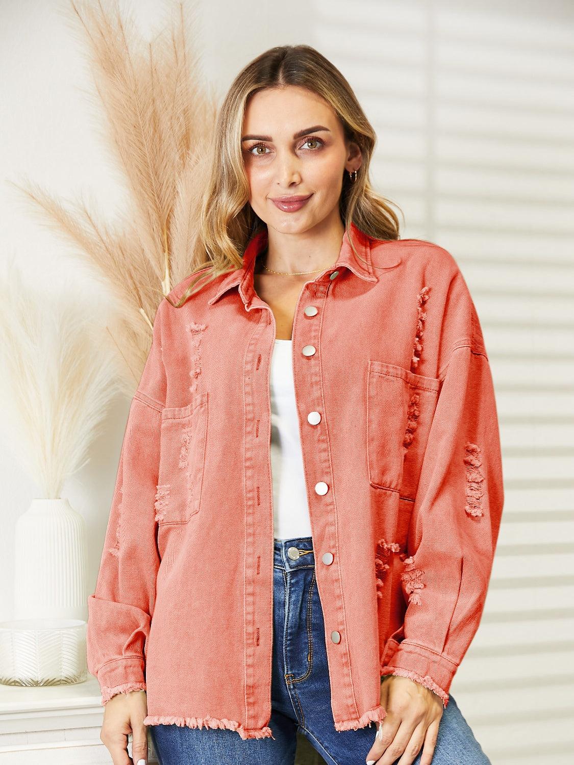 Distressed Raw Hem Denim Jacket - Lab Fashion, Home & Health