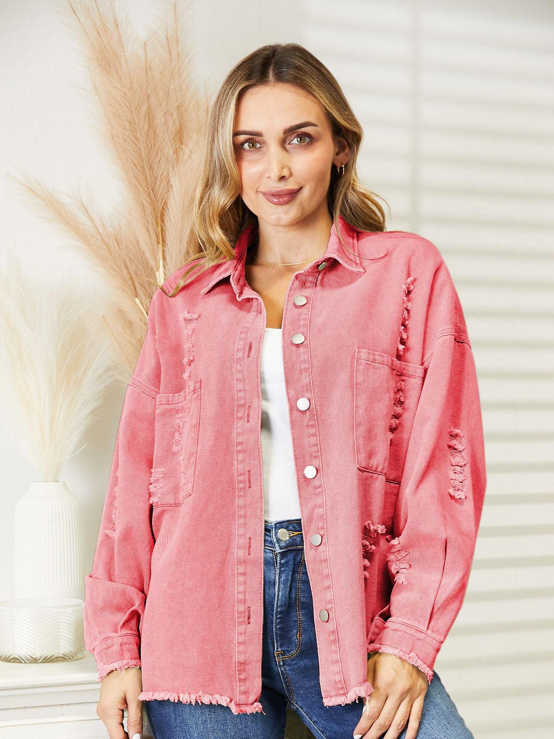 Distressed Raw Hem Denim Jacket - Lab Fashion, Home & Health