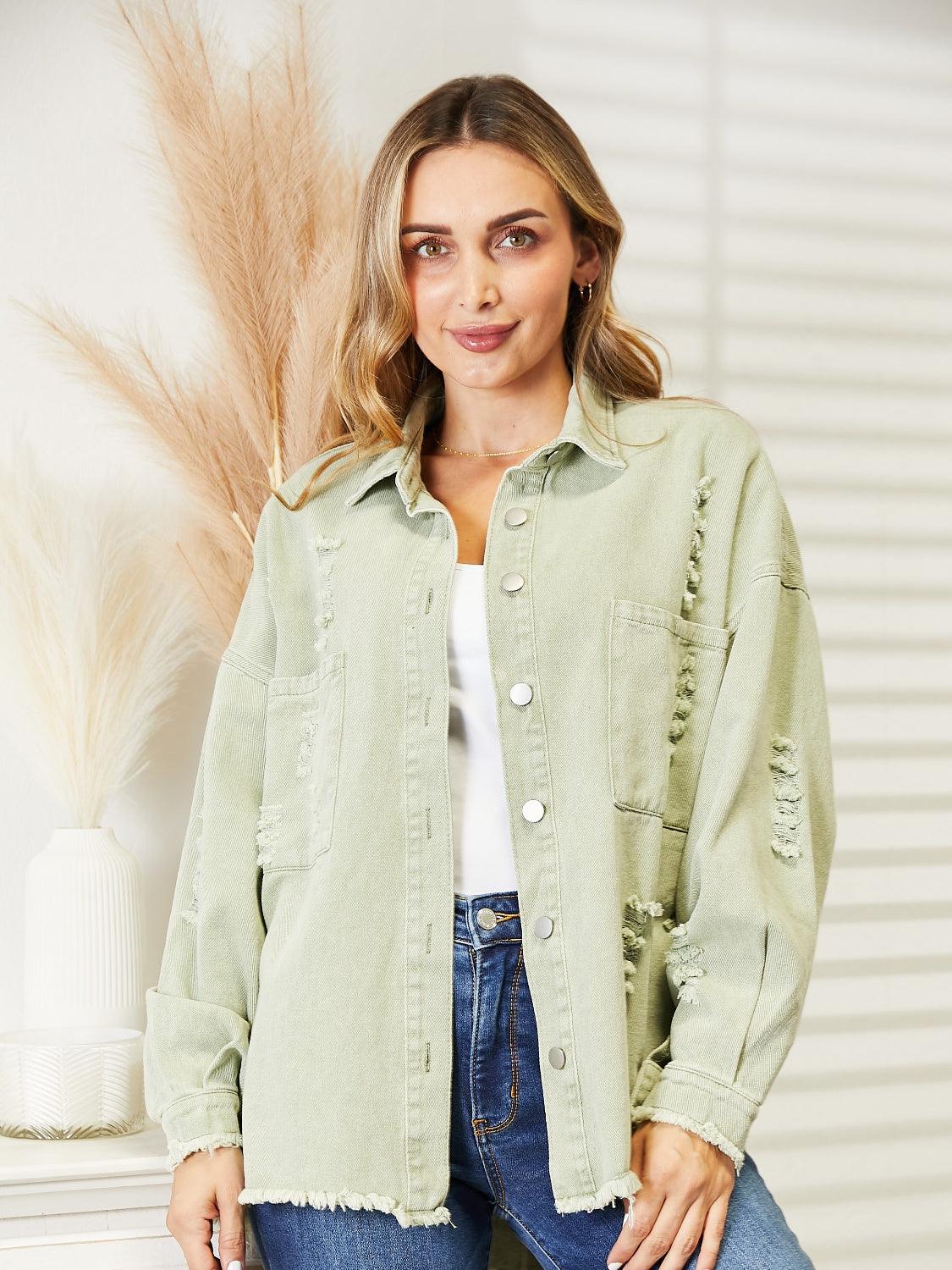 Distressed Raw Hem Denim Jacket - Lab Fashion, Home & Health