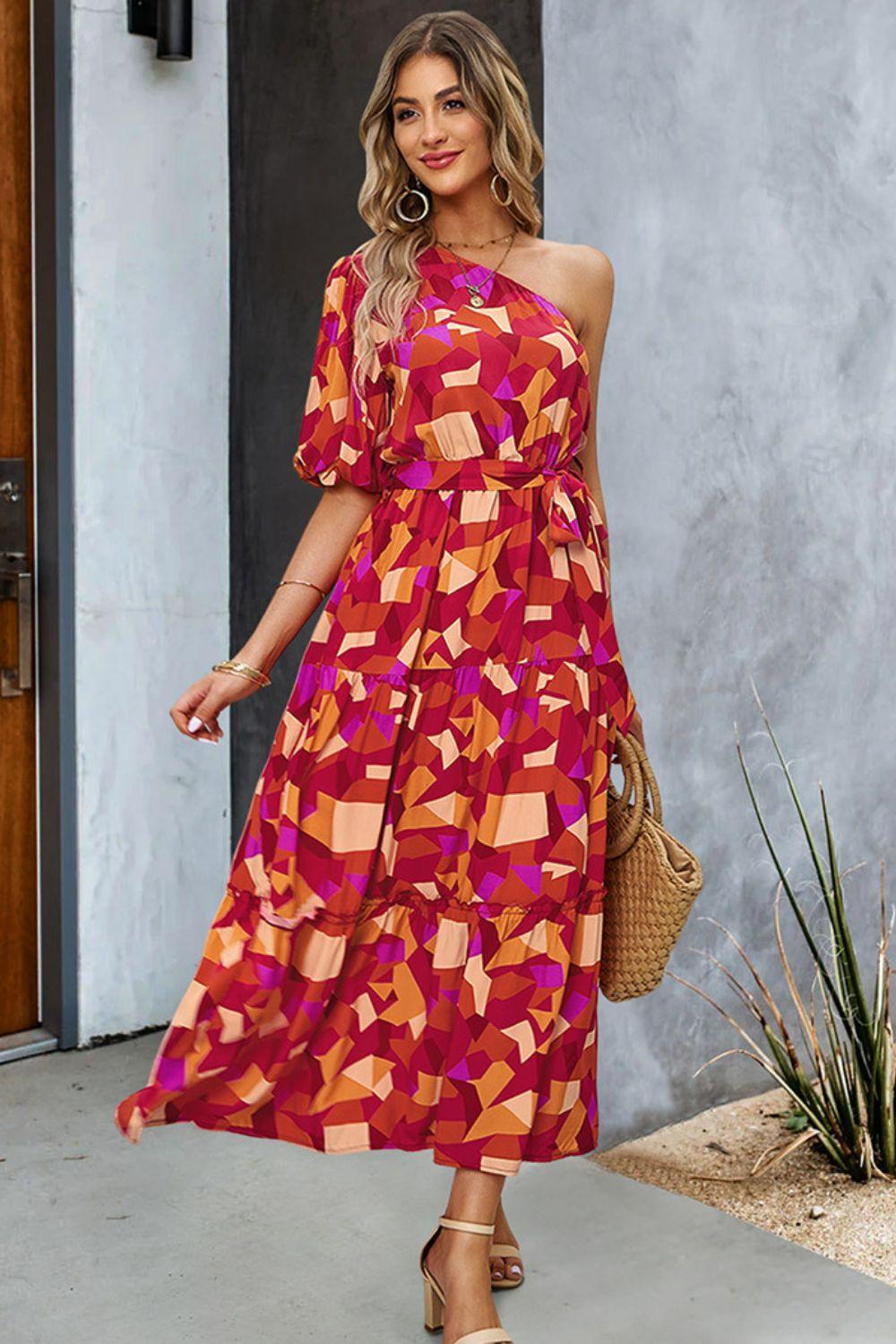 Printed One-Shoulder Maxi Dress - Lab Fashion, Home & Health