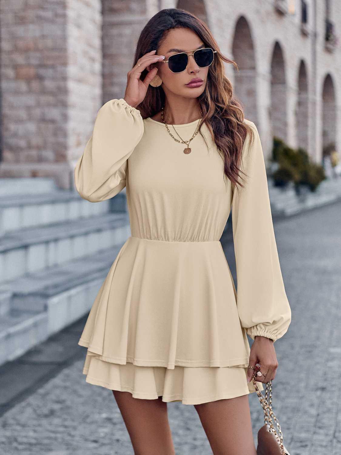 Round Neck Layered Mini Dress - Lab Fashion, Home & Health