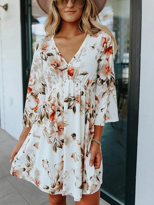 Floral Three-Quarter Sleeve Dress - Lab Fashion, Home & Health