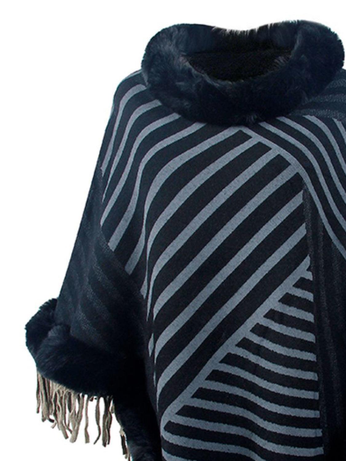 Striped Fringe Hem Poncho - Lab Fashion, Home & Health