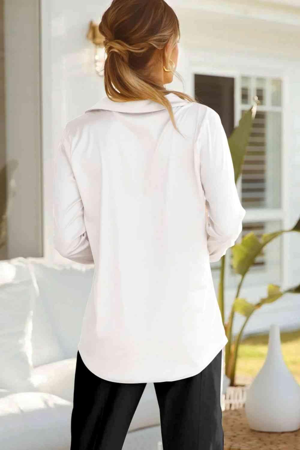 Double Take Lapel Collar Buttoned Puff Sleeve Shirt - Lab Fashion, Home & Health