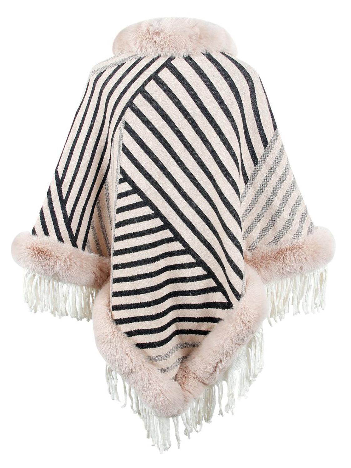 Striped Fringe Hem Poncho - Lab Fashion, Home & Health