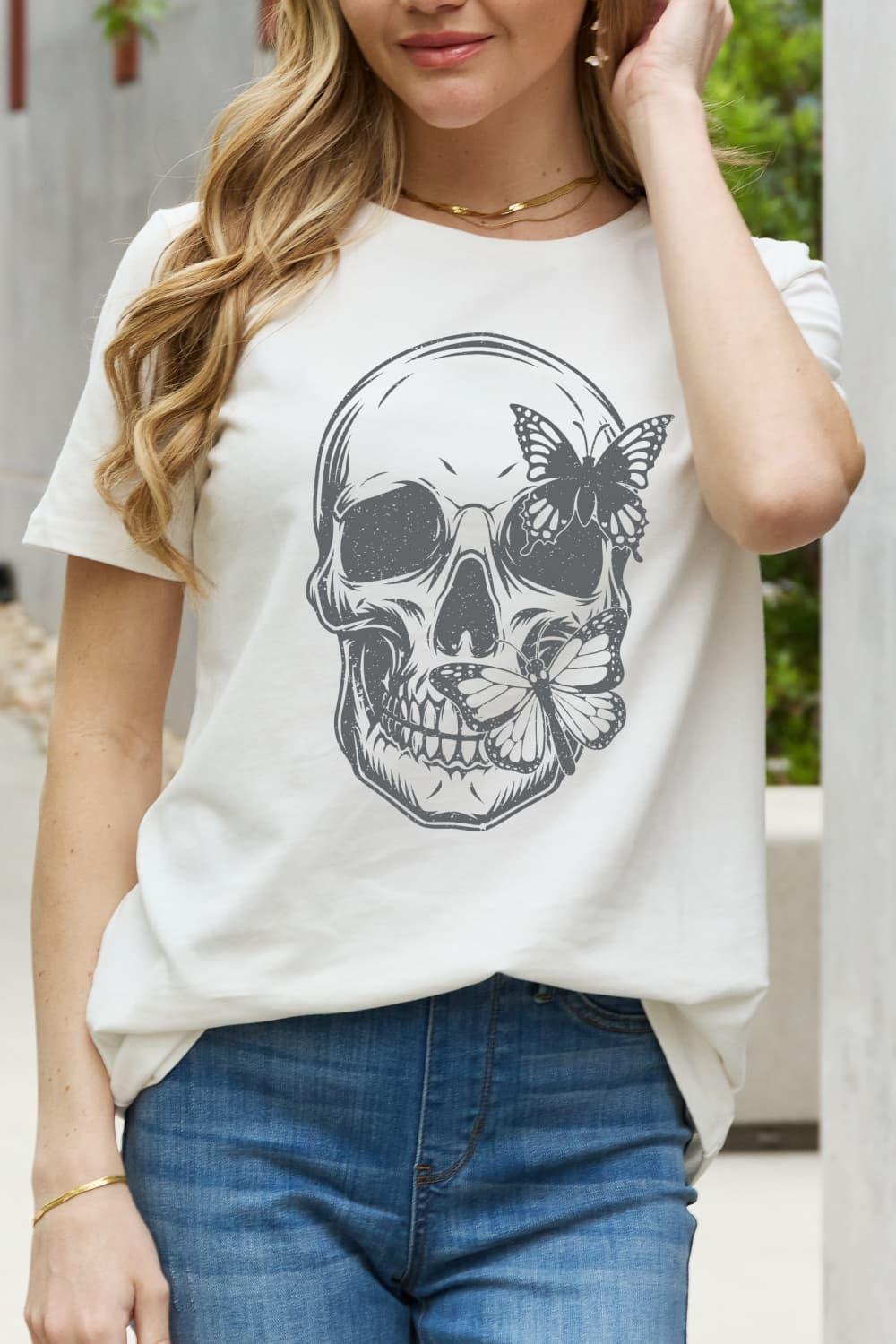 Simply Love Simply Love Skull Butterfly Graphic Cotton T-Shirt - Lab Fashion, Home & Health