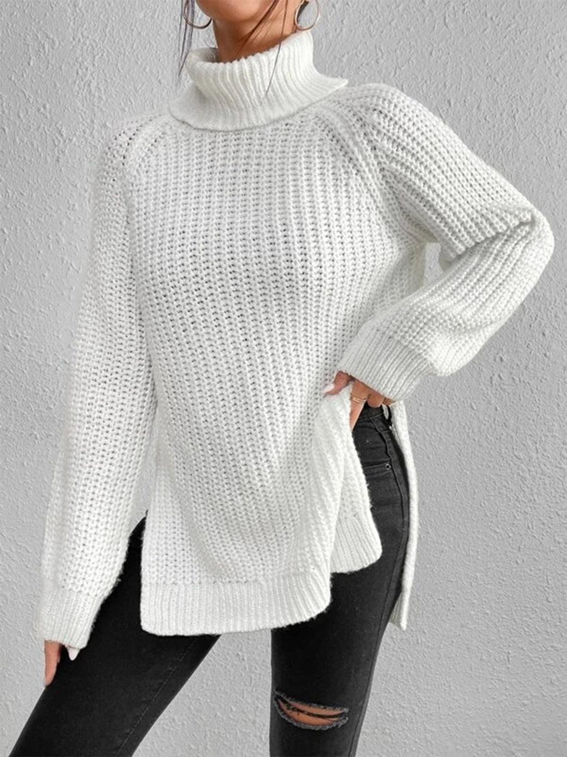 Full Size Turtleneck Slit Sweater - Lab Fashion, Home & Health