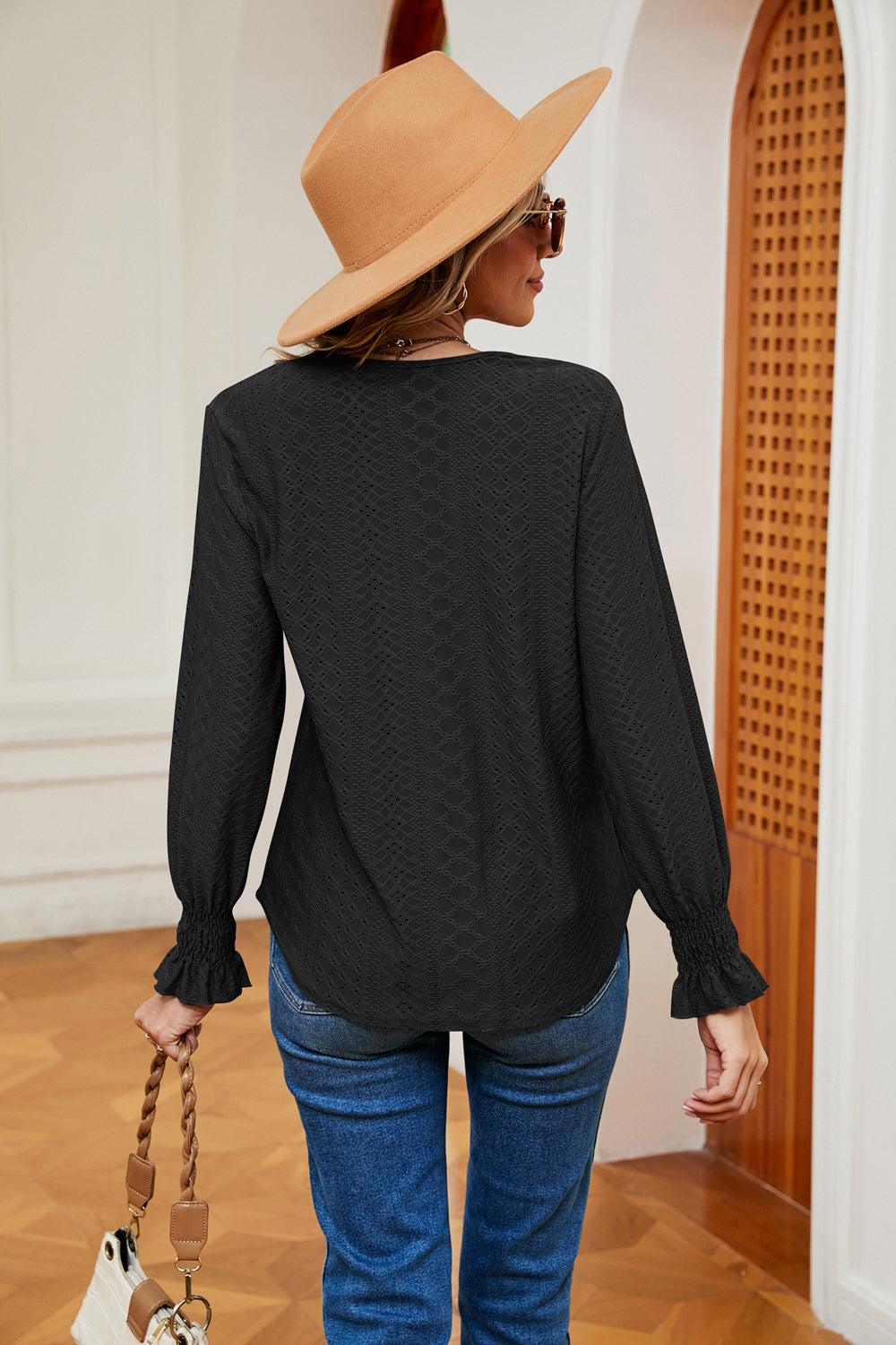 Contrast Flounce Sleeve Blouse - Lab Fashion, Home & Health