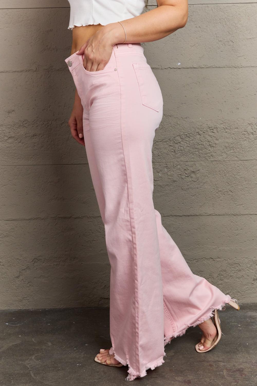 RISEN Raelene Full Size High Waist Wide Leg Jeans in Light Pink - Lab Fashion, Home & Health