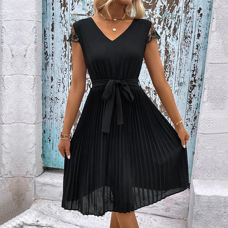 V-Neck Pleated Dress - Lab Fashion, Home & Health