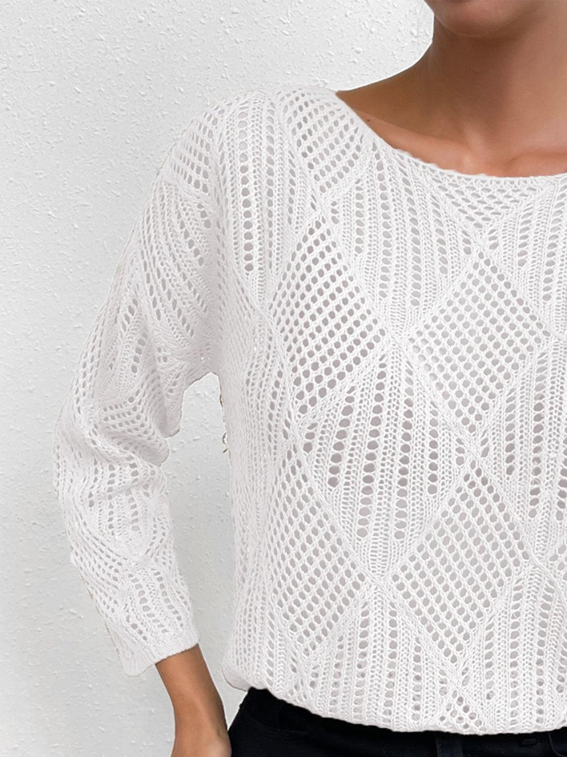 Openwork Round Neck Knit Top - Lab Fashion, Home & Health