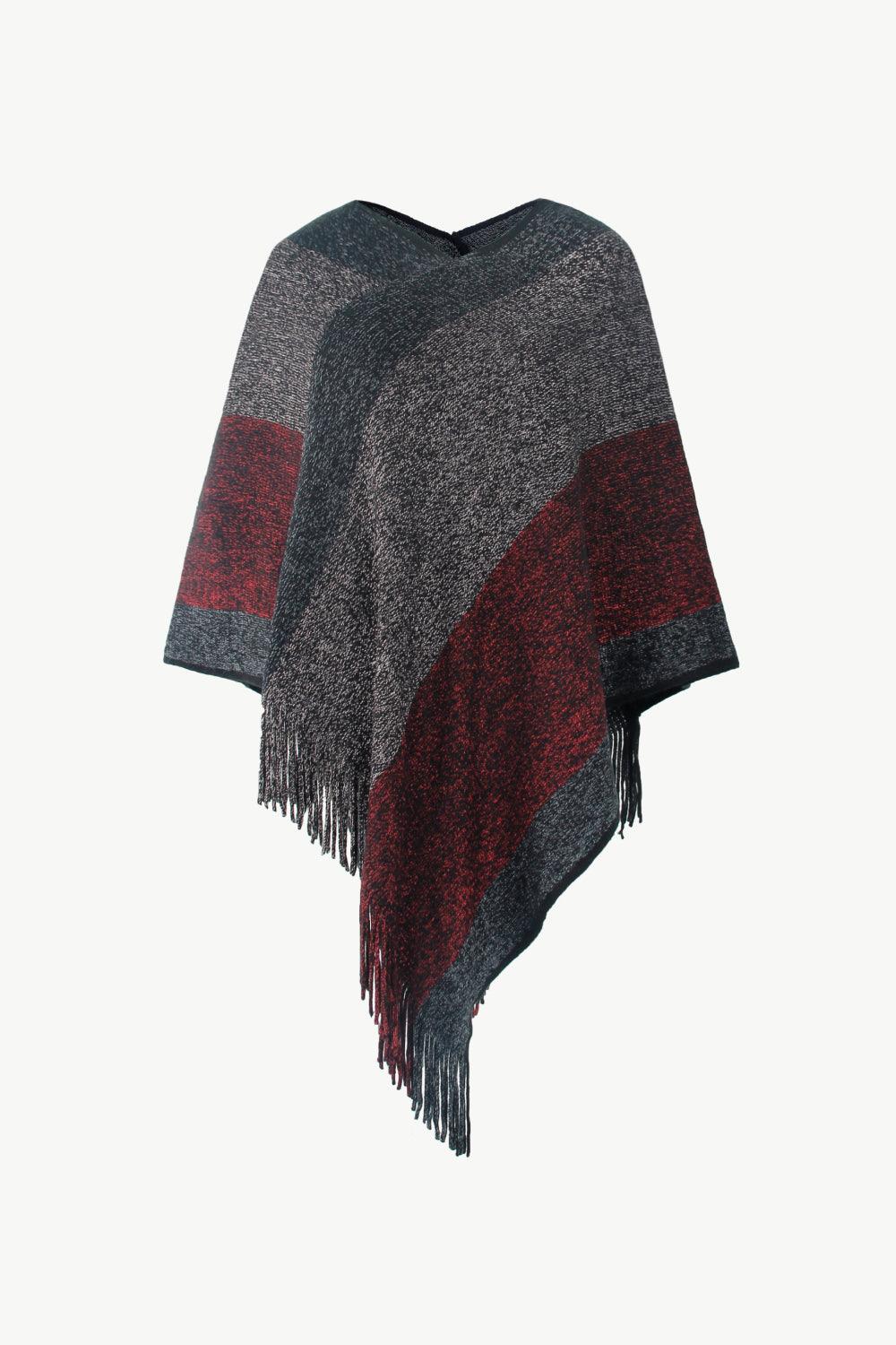 Color Block Fringe Hem Poncho - Lab Fashion, Home & Health