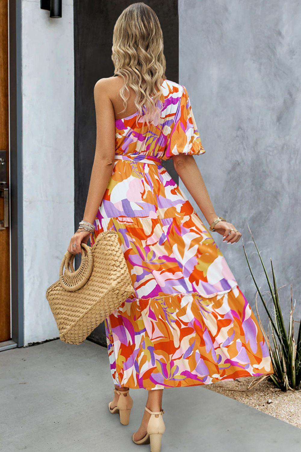 Printed One-Shoulder Maxi Dress - Lab Fashion, Home & Health