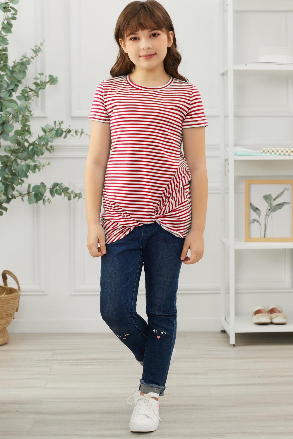 Girls Striped Round Neck Twisted Tee Shirt - Lab Fashion, Home & Health