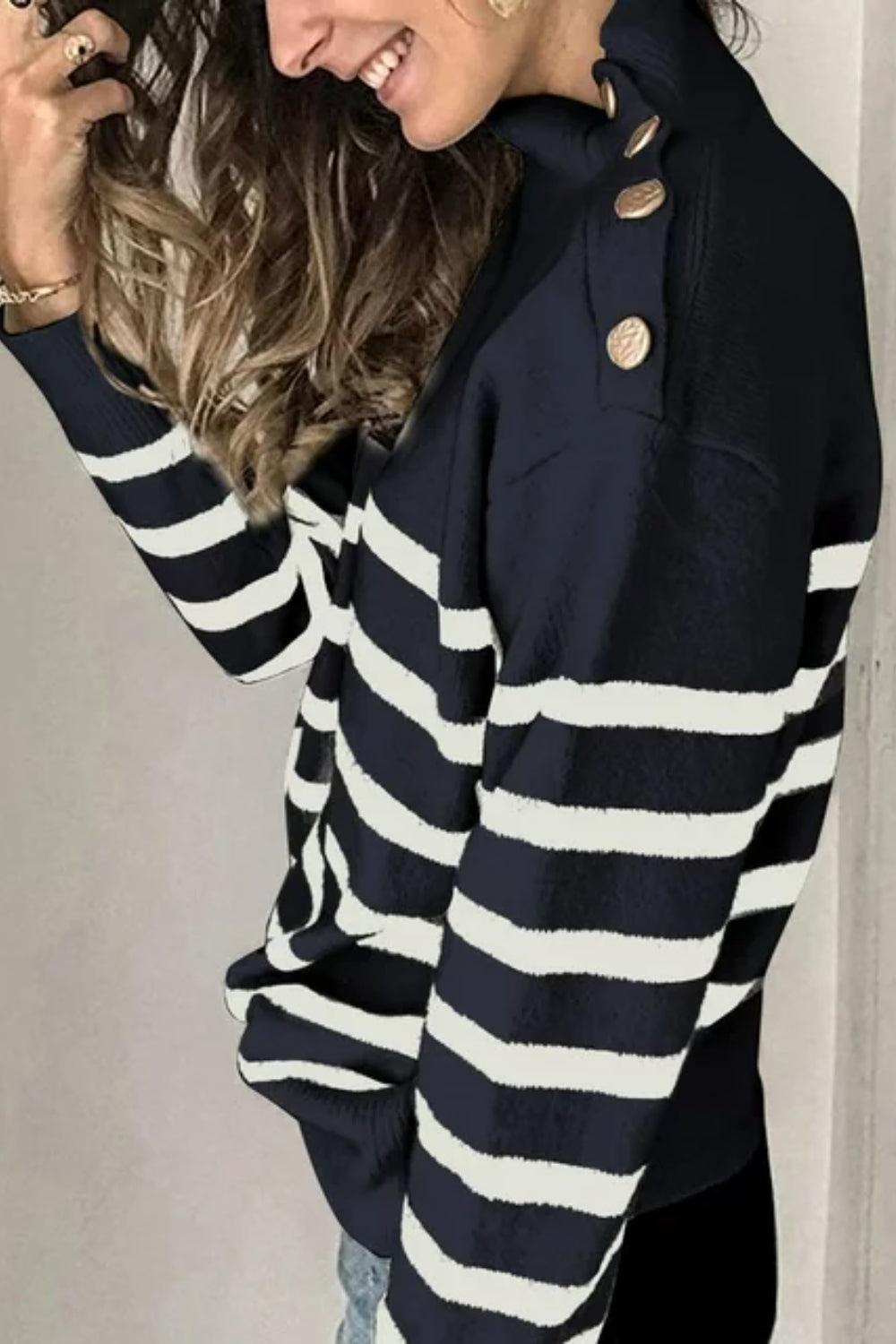 Striped Shoulder Detail Sweater - Lab Fashion, Home & Health