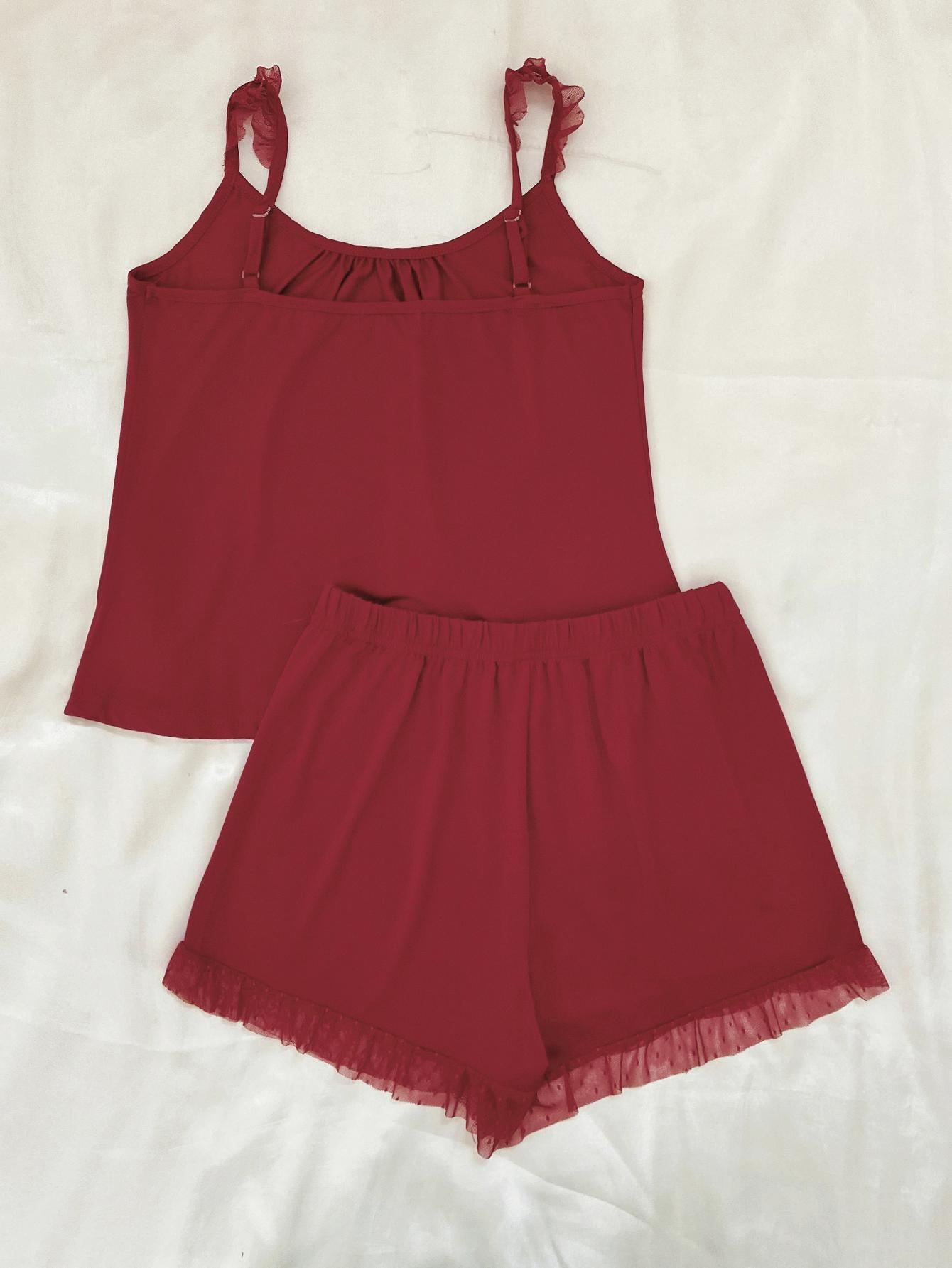 Gathered Detail Spliced Mesh Sleeveless Top and Shorts Lounge Set - Lab Fashion, Home & Health