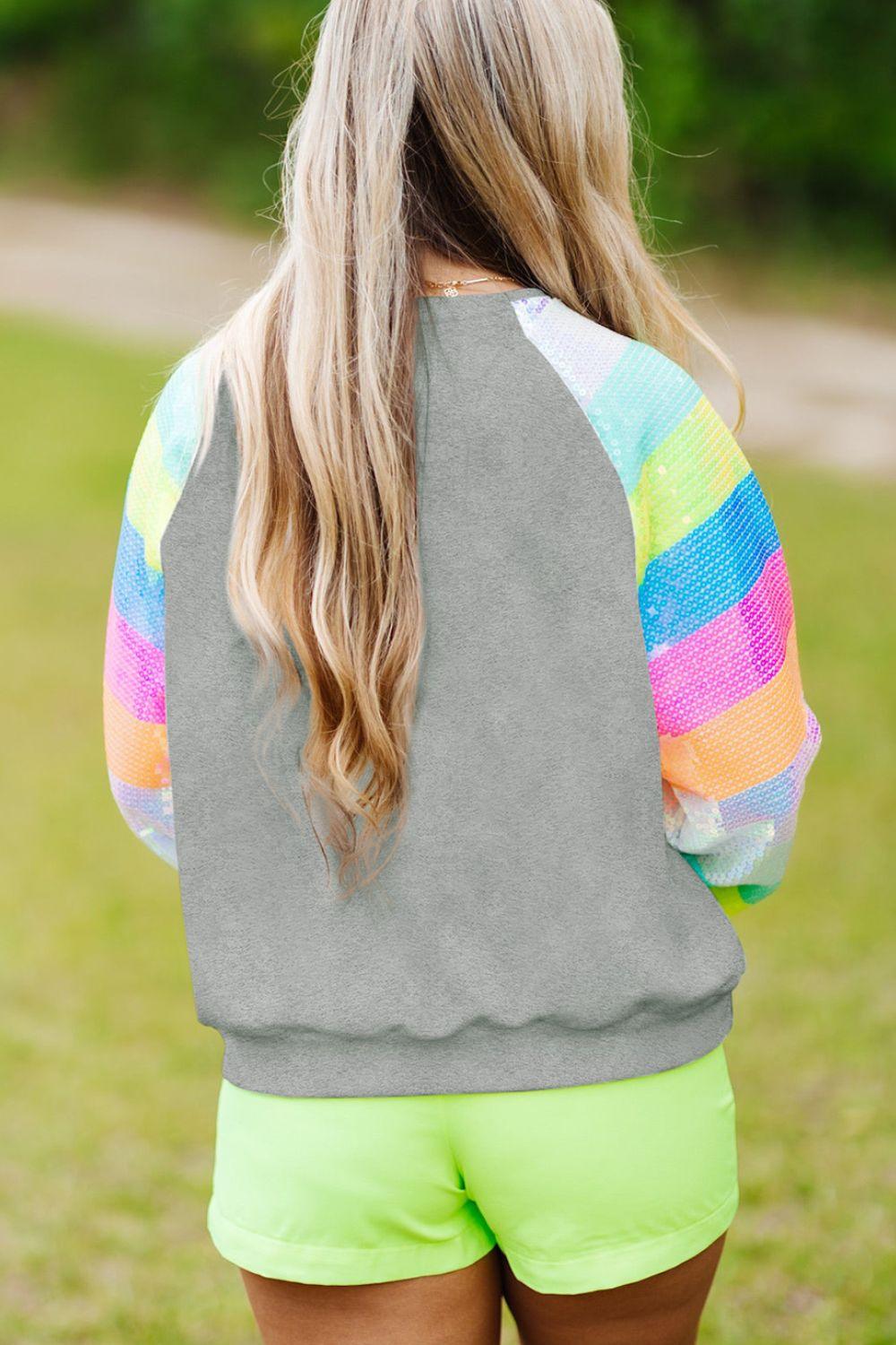 Round Neck Color Block Glitter Sleeve Sweatshirt - Lab Fashion, Home & Health