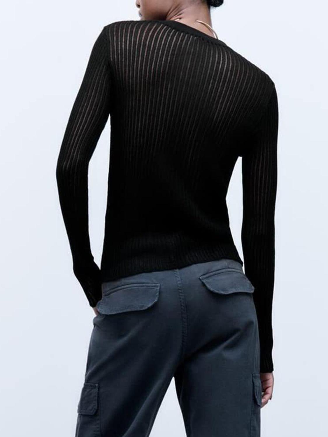 Round Neck Ribbed Knit Top - Lab Fashion, Home & Health