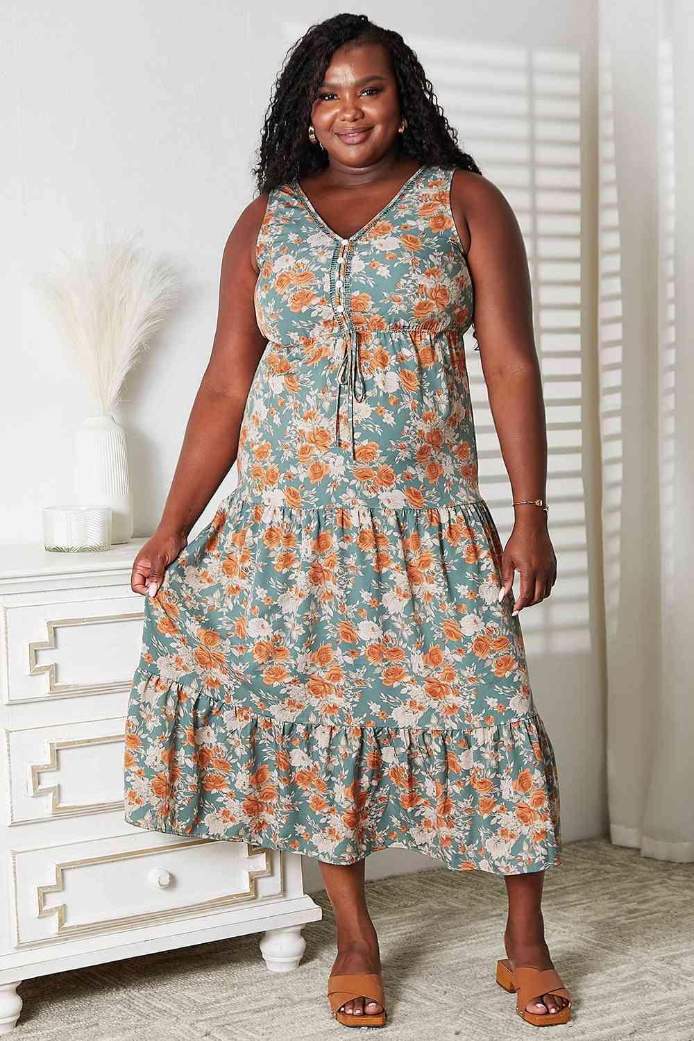 Double Take Floral V-Neck Tiered Sleeveless Dress - Lab Fashion, Home & Health