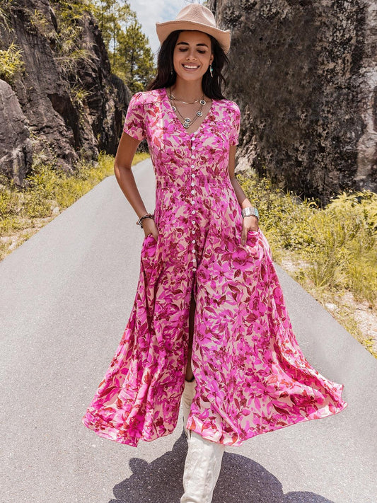 Floral Slit Dress - Lab Fashion, Home & Health