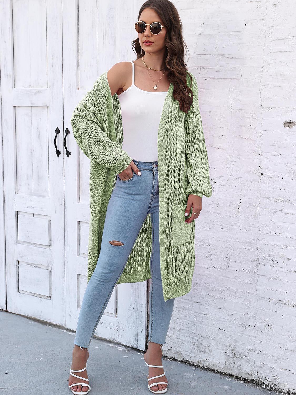 Open Front Longline Cardigan with Pockets - Lab Fashion, Home & Health