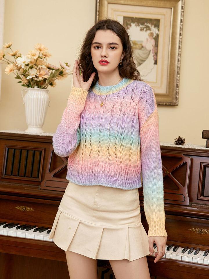 Rainbow Color Cable-Knit Dropped Shoulder Knit Top - Lab Fashion, Home & Health