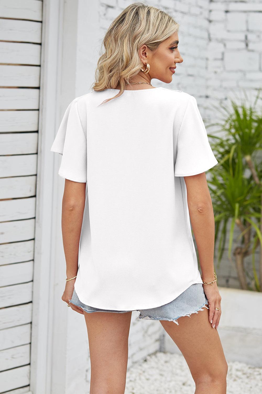 V-Neck Flutter Sleeve Blouse - Lab Fashion, Home & Health