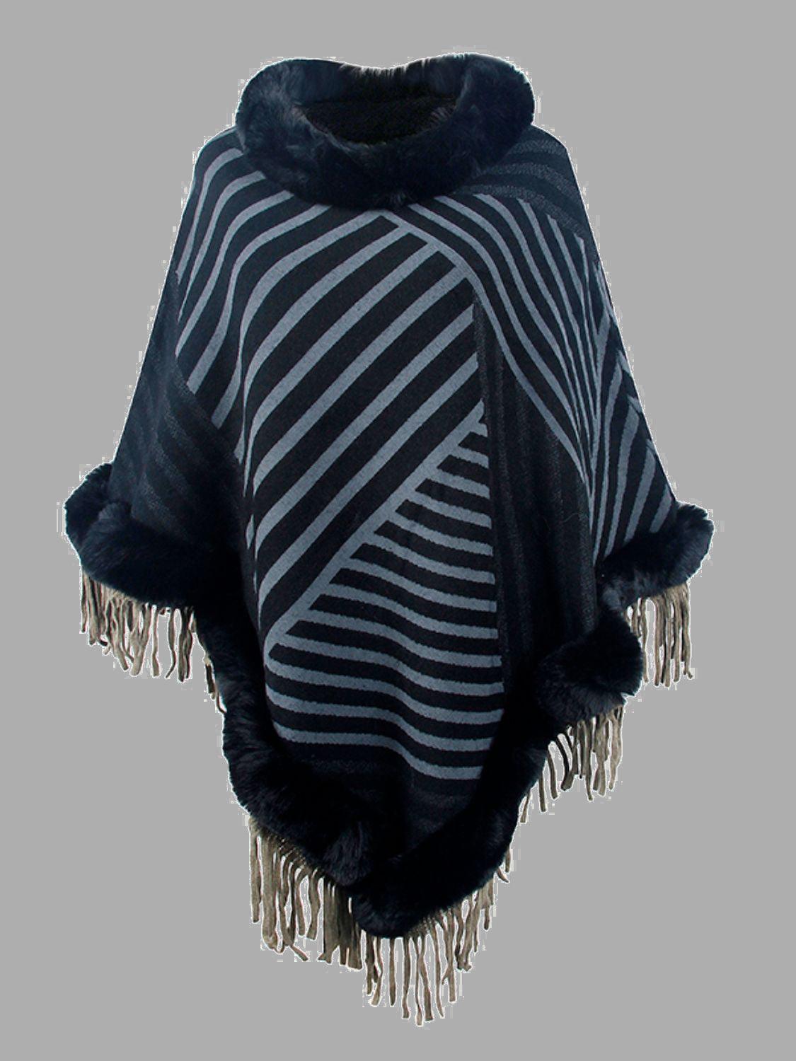 Striped Fringe Hem Poncho - Lab Fashion, Home & Health