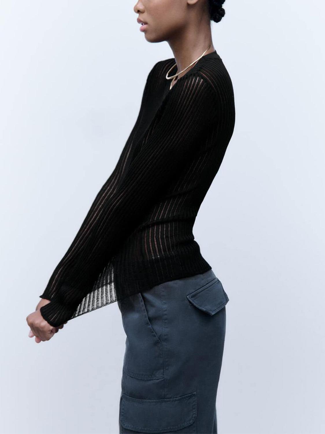 Round Neck Ribbed Knit Top - Lab Fashion, Home & Health