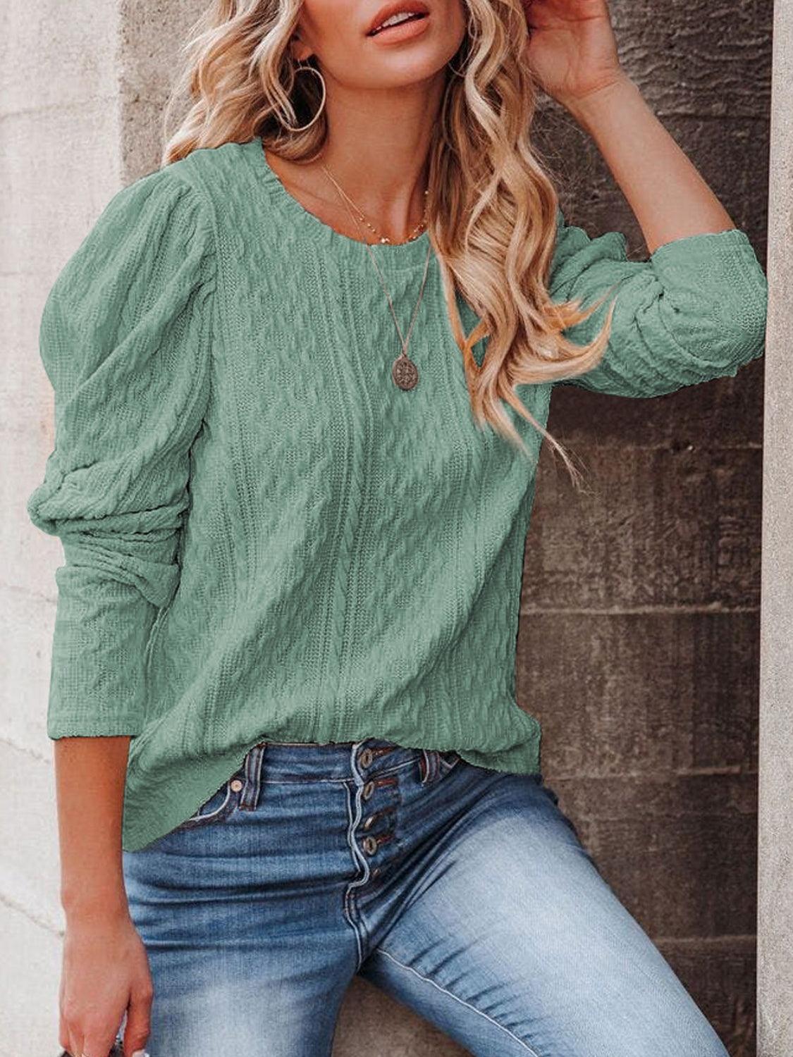 Round Neck Puff Sleeve Knit Top - Lab Fashion, Home & Health