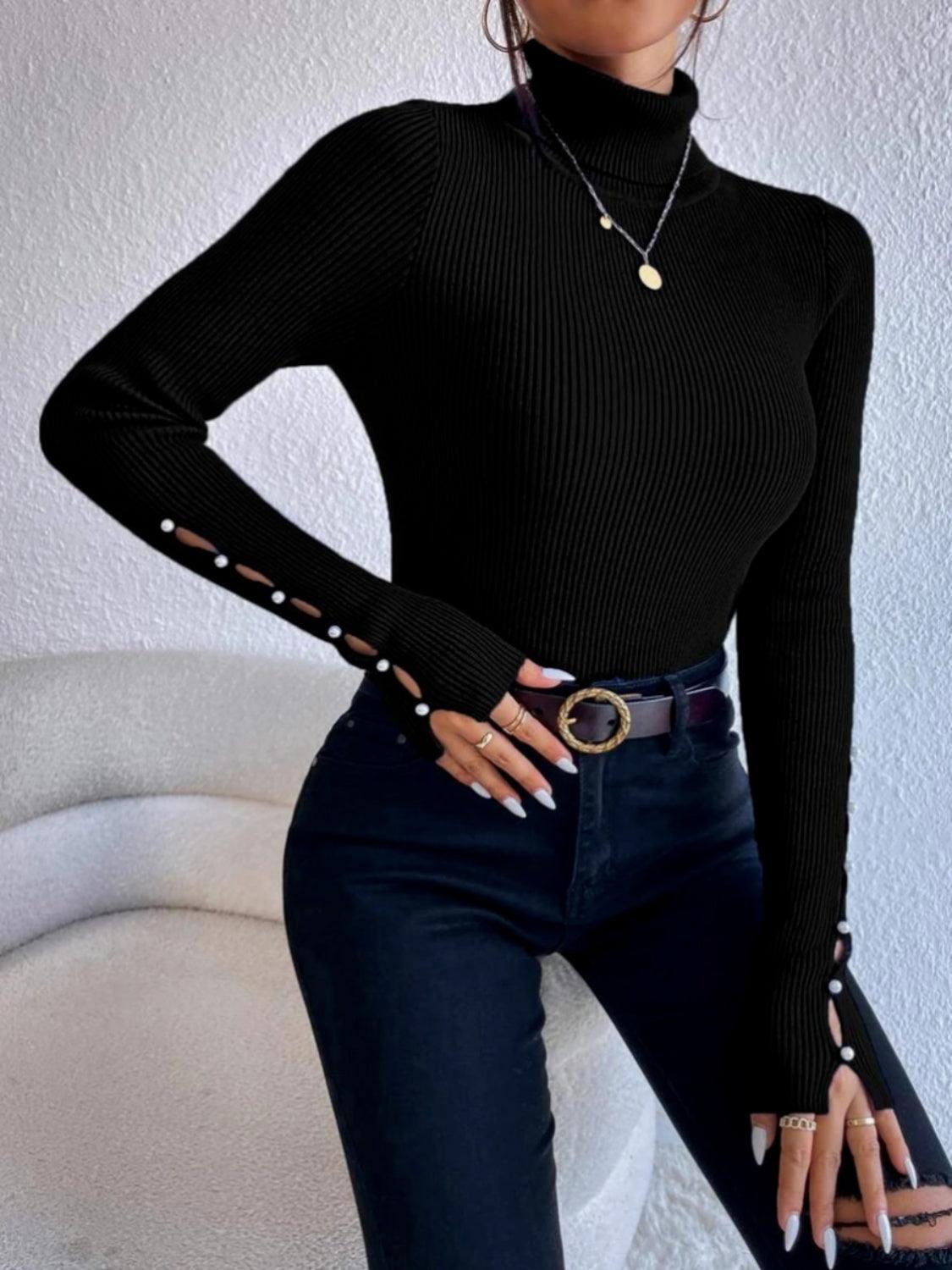 Cutout Turtleneck Rib-Knit Top - Lab Fashion, Home & Health