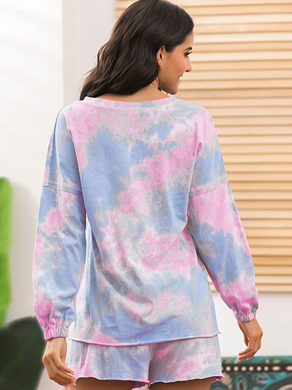 Tie-Dye Long Sleeve Top and Shorts Lounge Set - Lab Fashion, Home & Health