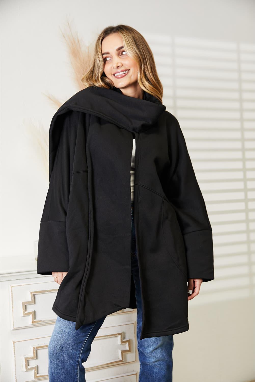 HEYSON Full Size Open Front Cardigan with Scarf Design - Lab Fashion, Home & Health