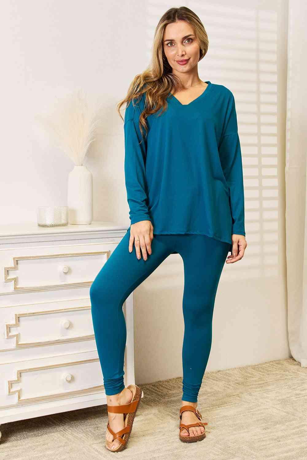 Zenana Lazy Days Full Size Long Sleeve Top and Leggings Set - Lab Fashion, Home & Health