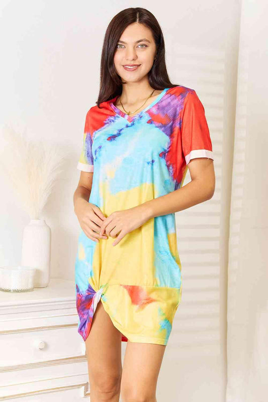 Double Take Tie-Dye V-Neck Twisted Dress - Lab Fashion, Home & Health