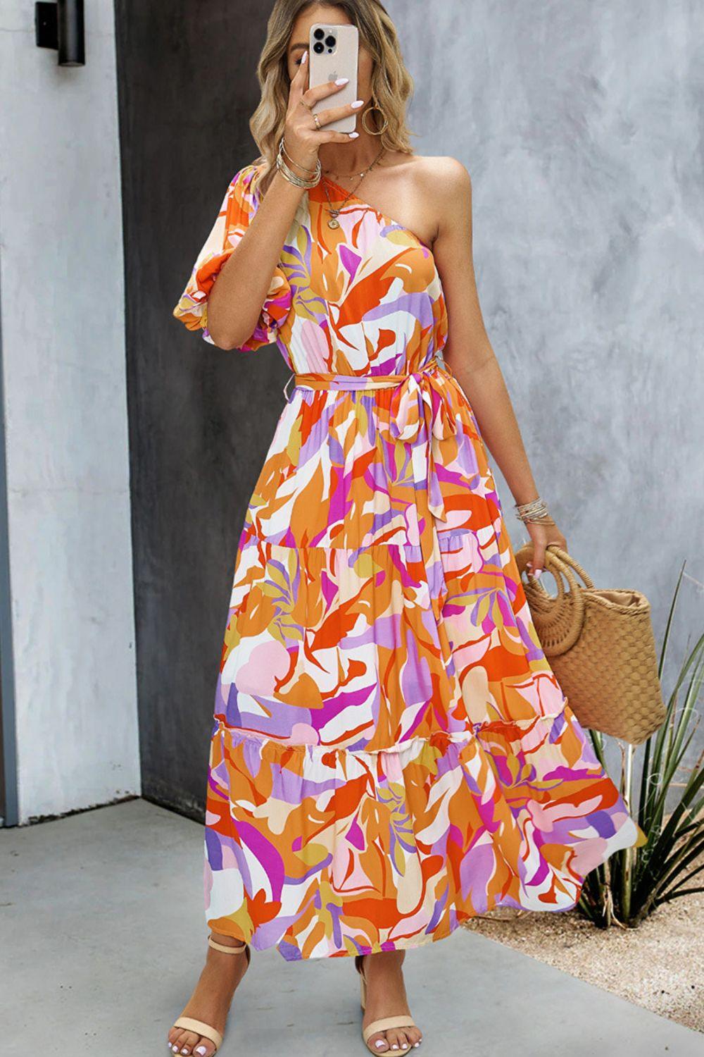 Printed One-Shoulder Maxi Dress - Lab Fashion, Home & Health