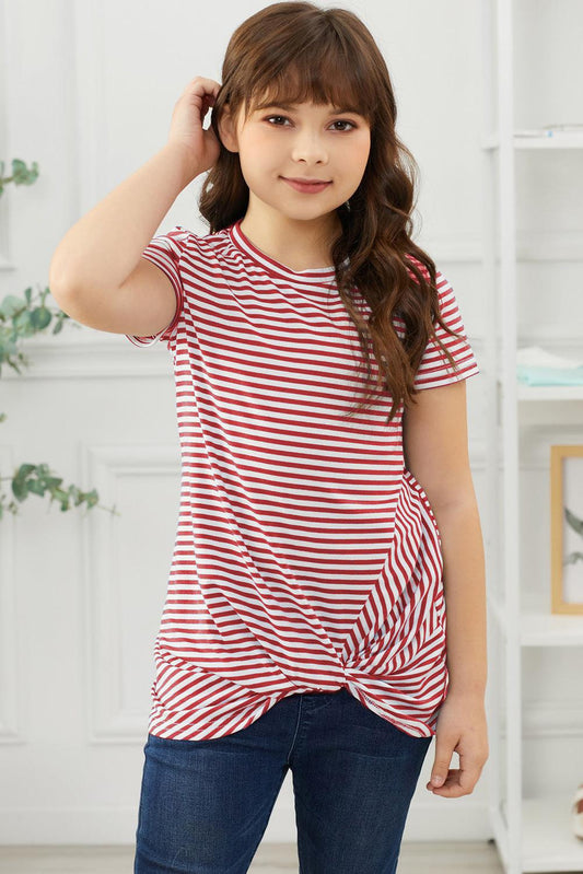 Girls Striped Round Neck Twisted Tee Shirt - Lab Fashion, Home & Health