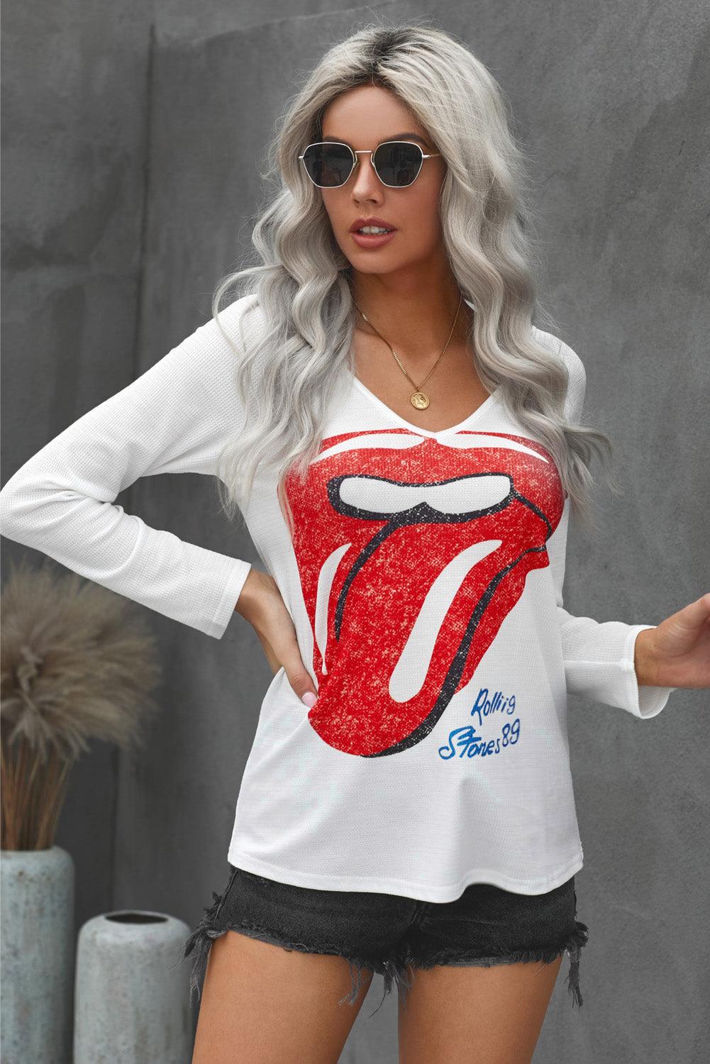 Lips Graphic V-neck T-Shirt - Lab Fashion, Home & Health