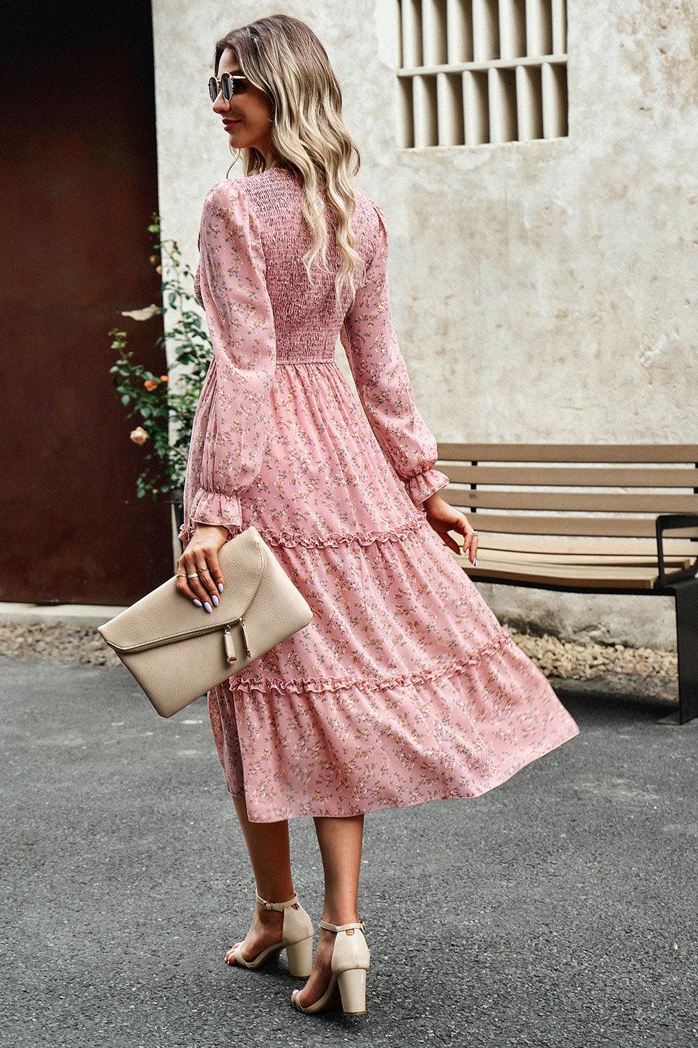 Smocked Flounce Sleeve Midi Dress - Lab Fashion, Home & Health