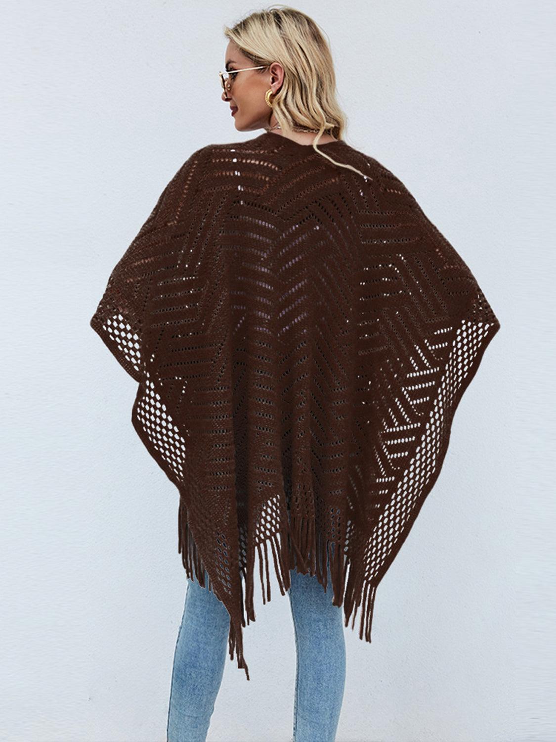 Fringe Hem Open Front Poncho - Lab Fashion, Home & Health