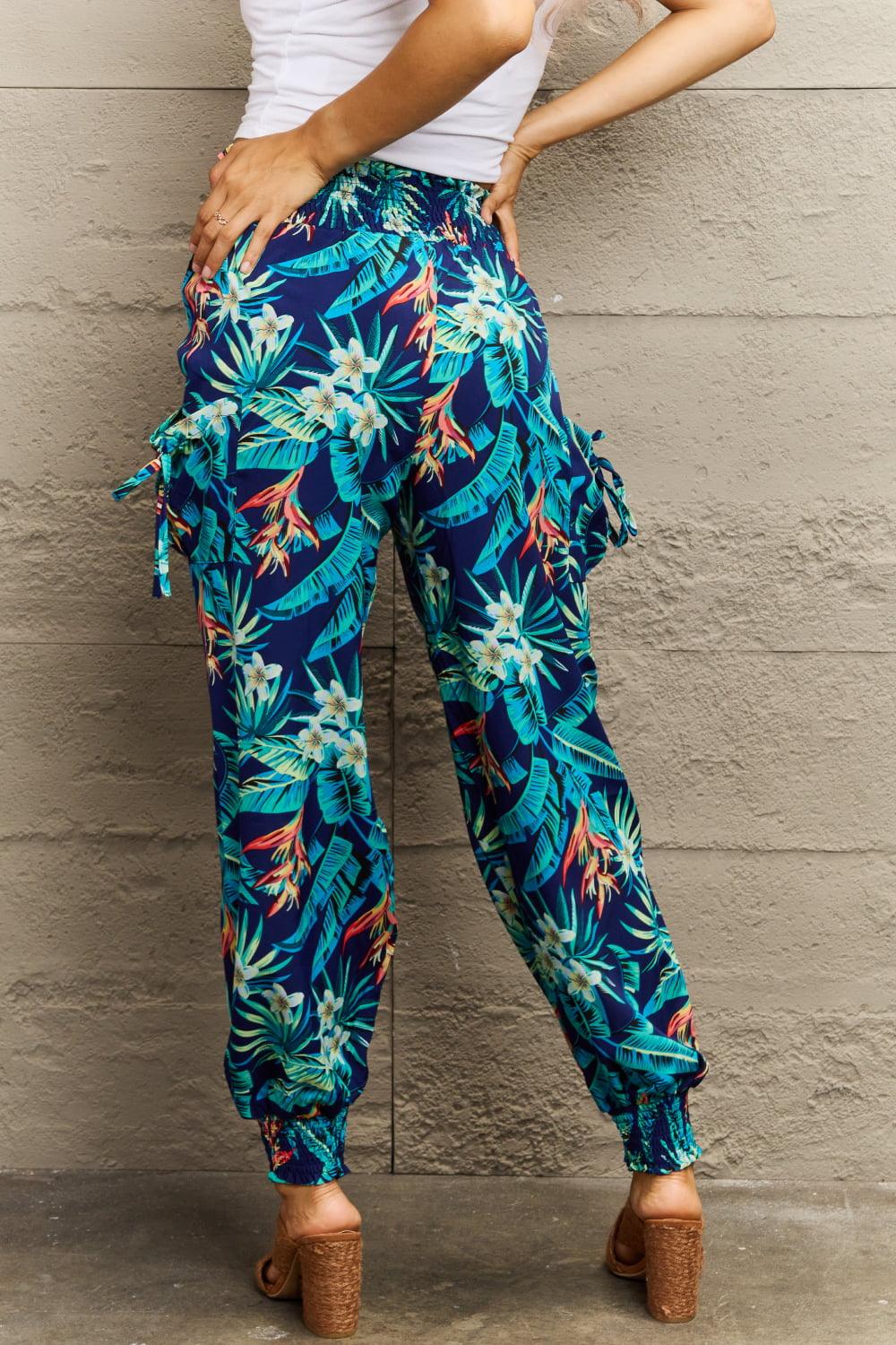 Smocked Plant Print Long Pants - Lab Fashion, Home & Health