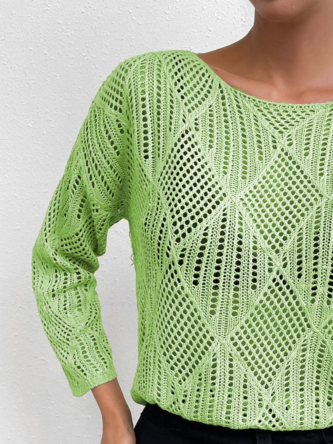 Openwork Round Neck Knit Top - Lab Fashion, Home & Health