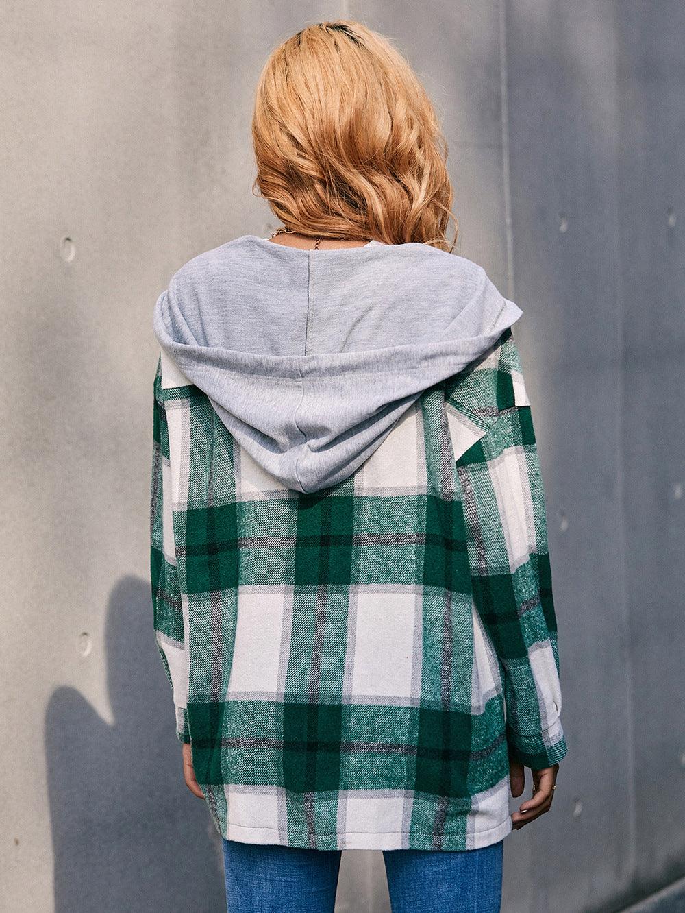 Plaid Dropped Shoulder Hooded Jacket - Lab Fashion, Home & Health