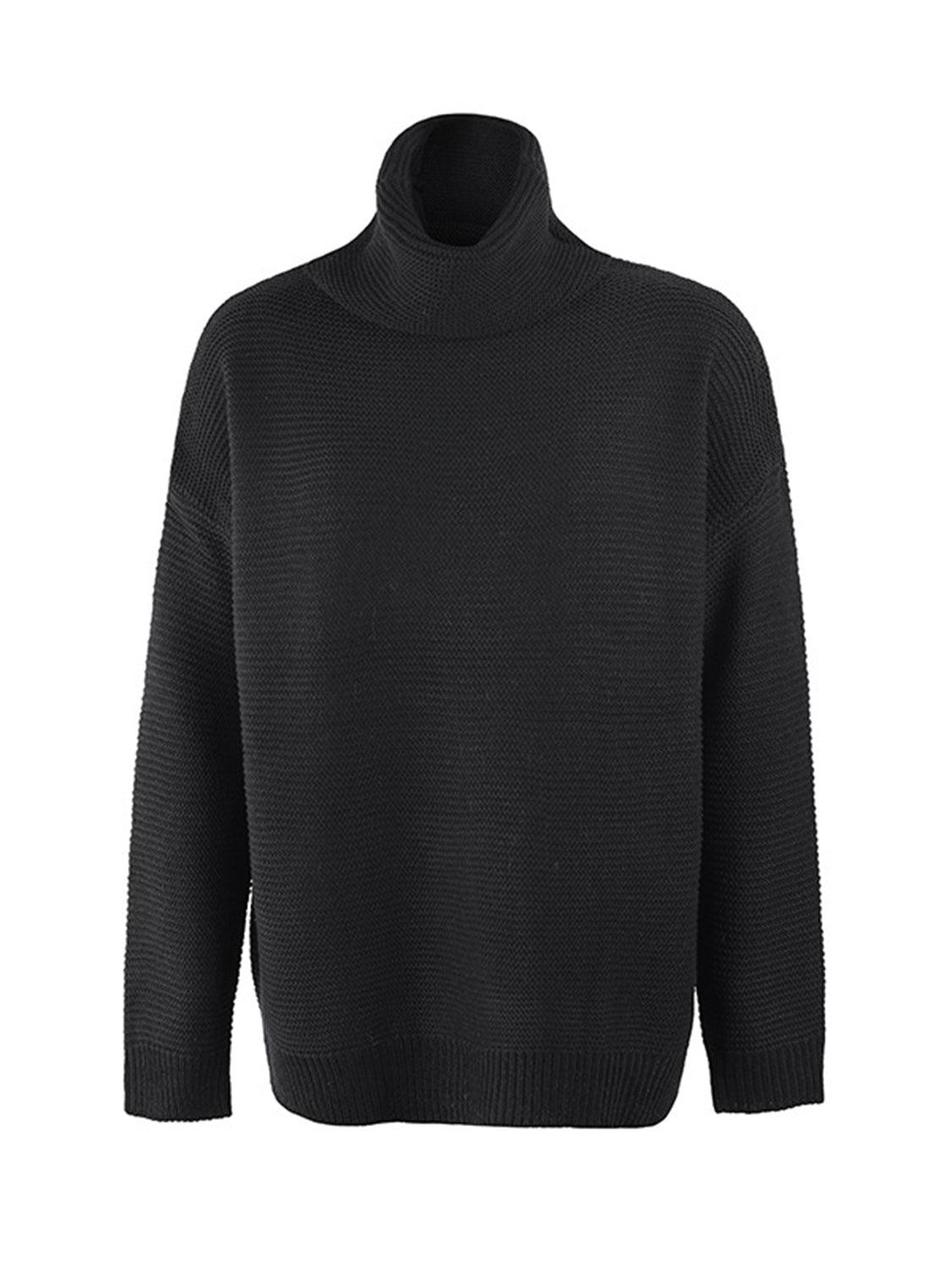 Turtleneck Dropped Shoulder Slit Sweater - Lab Fashion, Home & Health