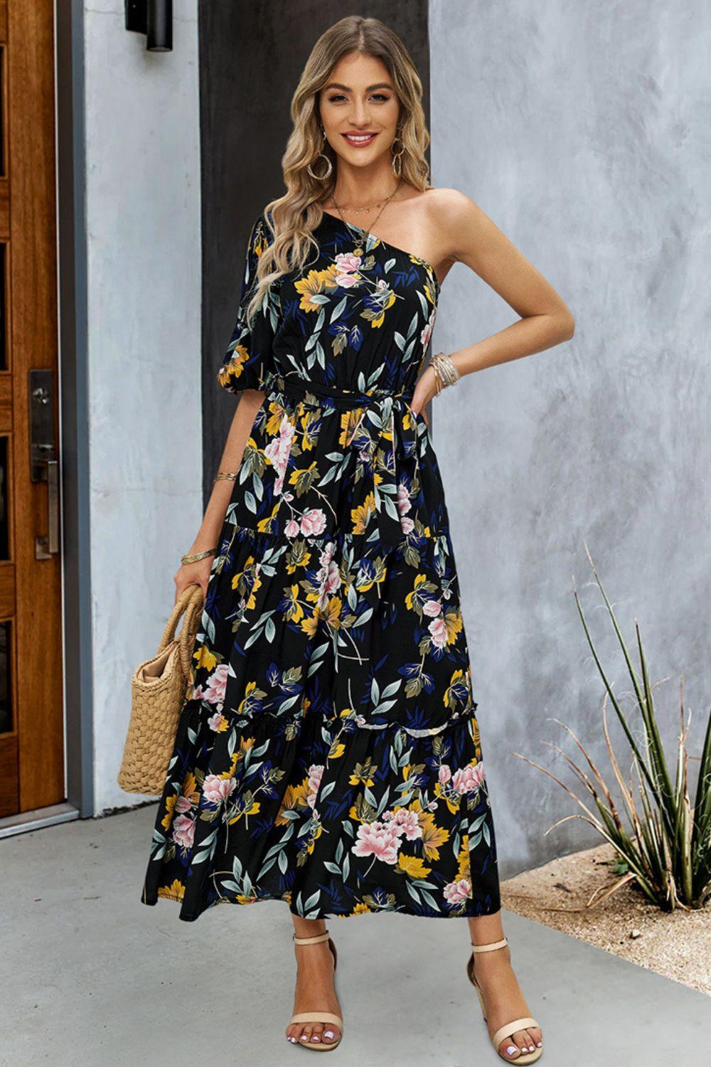 Printed One-Shoulder Maxi Dress - Lab Fashion, Home & Health