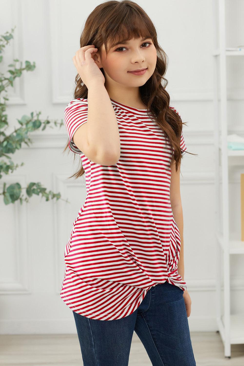 Girls Striped Round Neck Twisted Tee Shirt - Lab Fashion, Home & Health