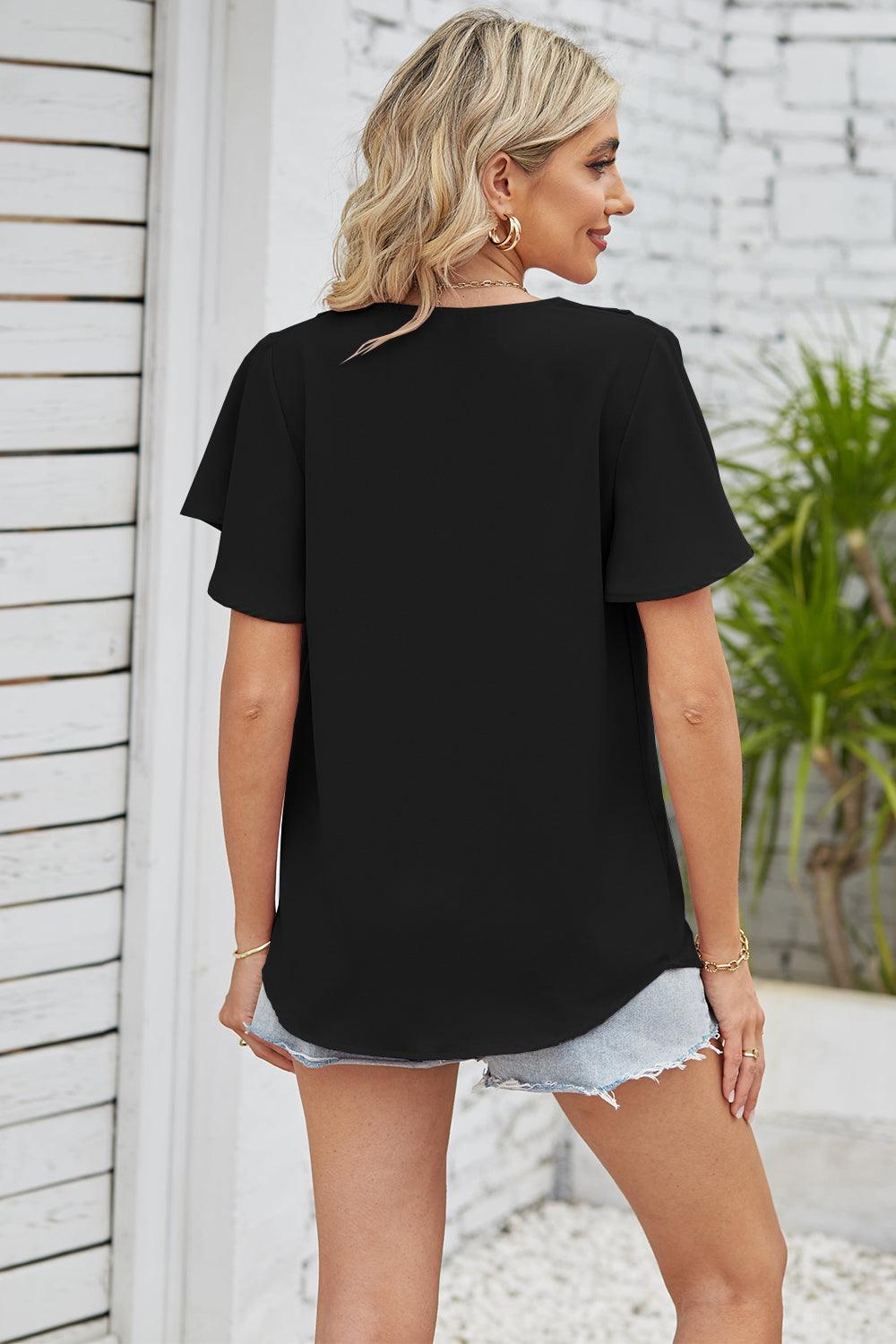 V-Neck Flutter Sleeve Blouse - Lab Fashion, Home & Health